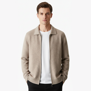 Cárdigan polo con cremallera de lana merino extrafina