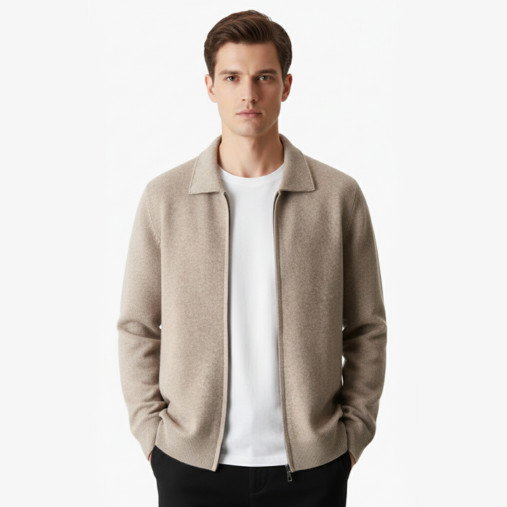 Cárdigan polo con cremallera de lana merino extrafina