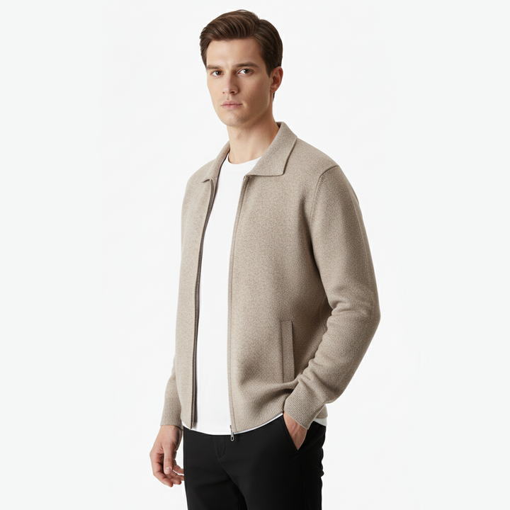 Cárdigan polo con cremallera de lana merino extrafina