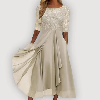 Catalina | Vestido de Gasa Fluida con Cuerpo de Encaje