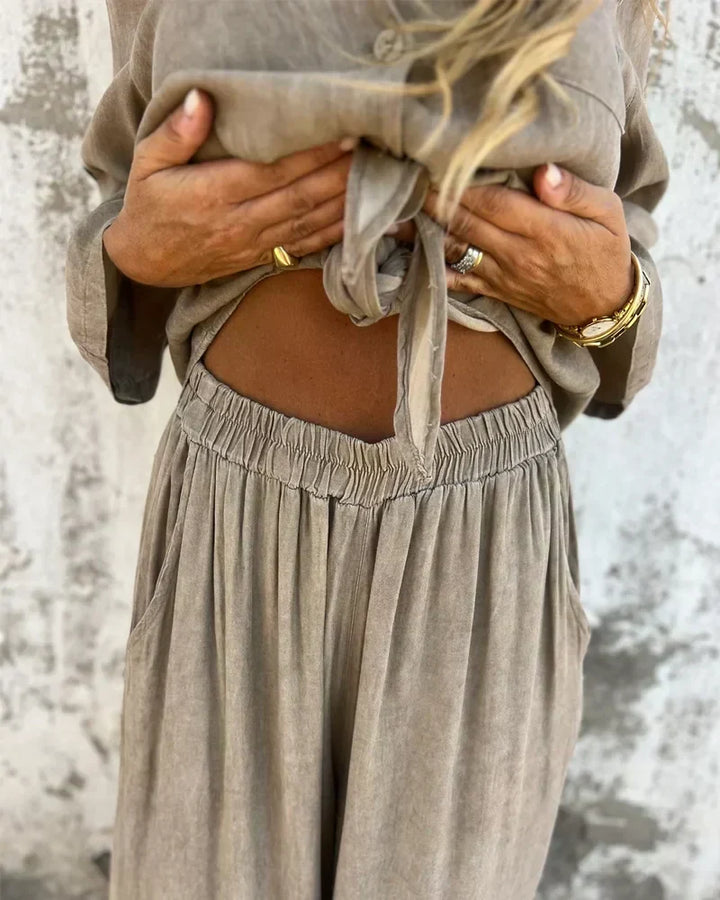 Noura | Conjunto de lino con pantalón ancho