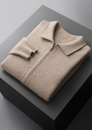 Cárdigan polo con cremallera de lana merino extrafina
