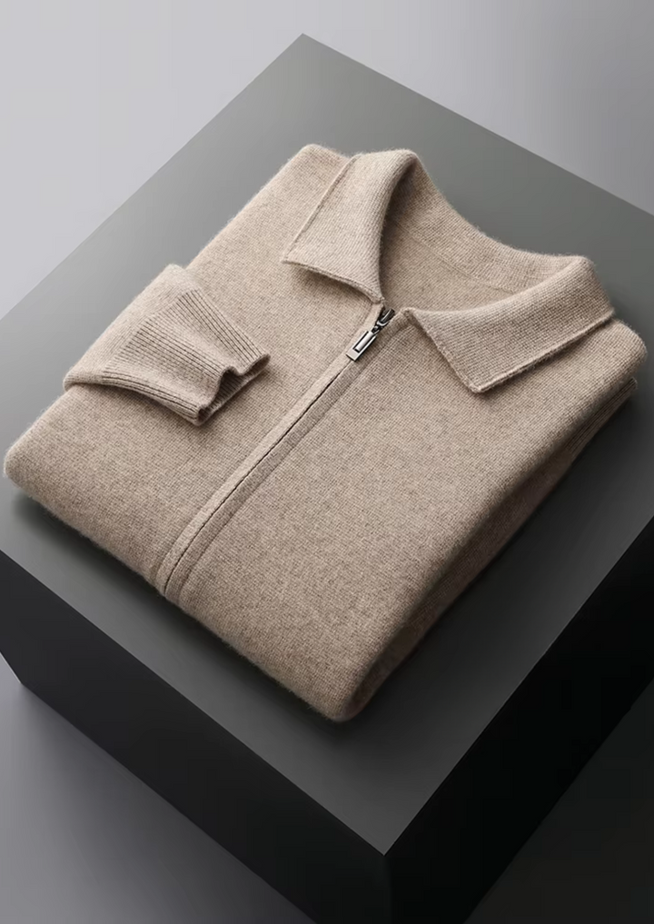 Cárdigan polo con cremallera de lana merino extrafina