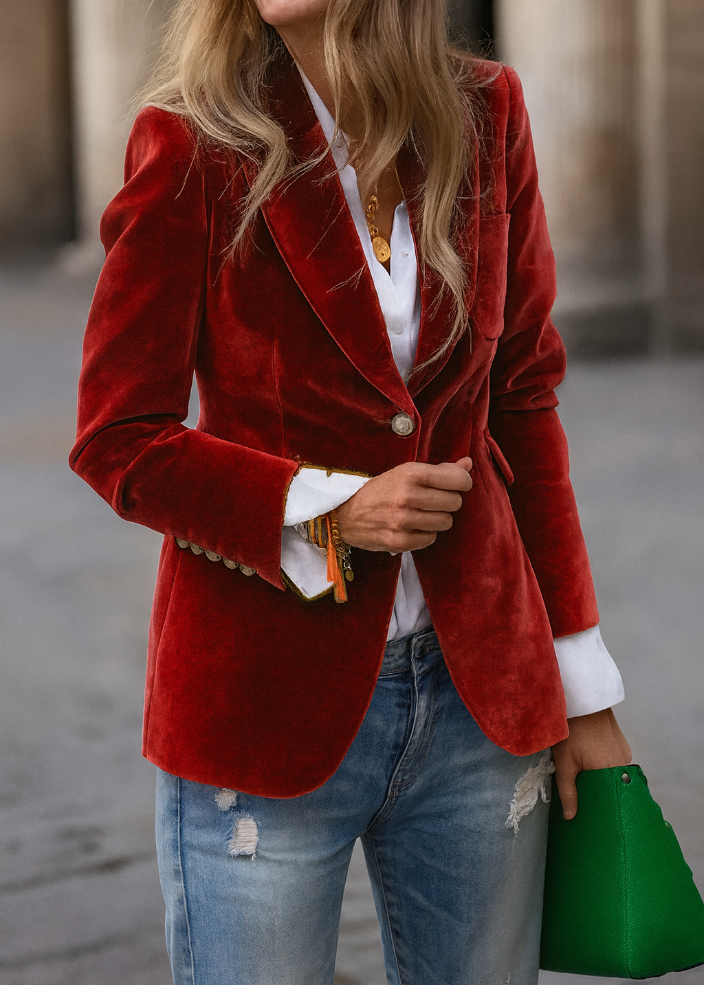 Cléa | Blazer de terciopelo con botones dorados