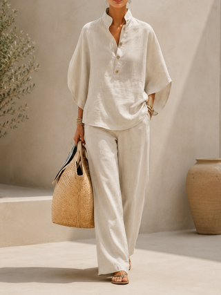 Conjunto de Lino Maribel – Mangas Murciélago y Pantalón Ancho