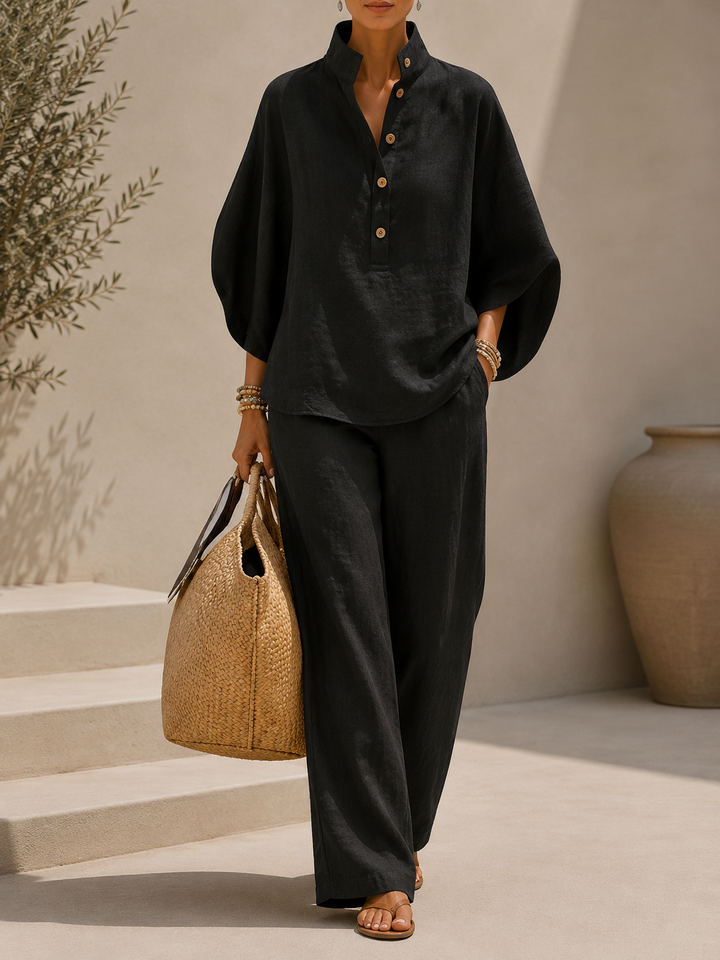 Conjunto de Lino Maribel – Mangas Murciélago y Pantalón Ancho