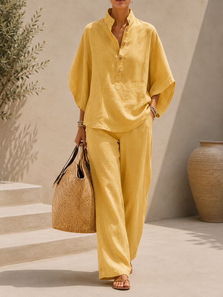Conjunto de Lino Maribel – Mangas Murciélago y Pantalón Ancho