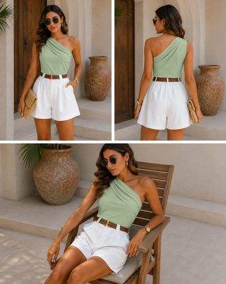 Conjunto Mediterránea – Top Asimétrico  Salvia + Short