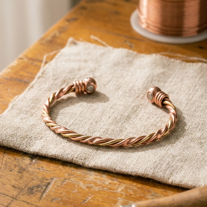 Pulsera de cobre de tres hilos retorcidos