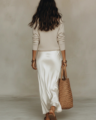Juliette | Conjunto de vestido satinado y jersey ligero