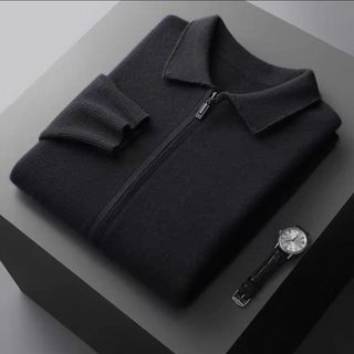 Cárdigan polo con cremallera de lana merino extrafina