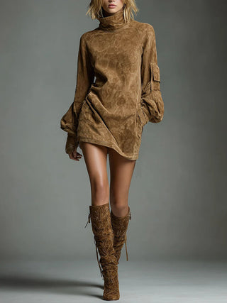Beli | Vestido Mini de Ante con Cuello Alto