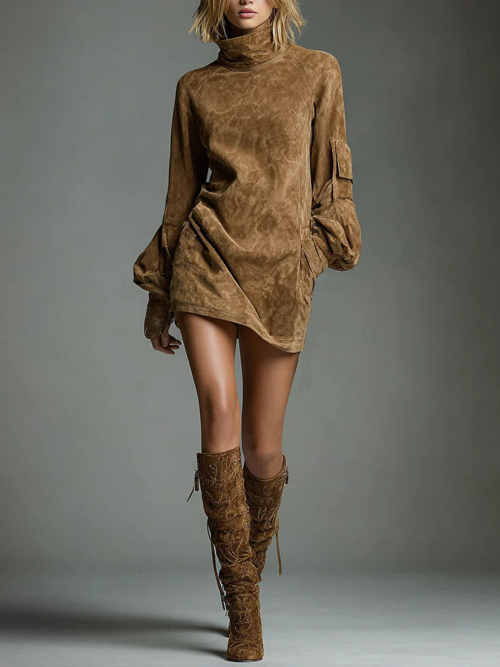 Beli | Vestido Mini de Ante con Cuello Alto