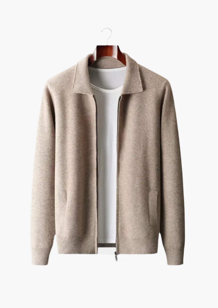 Cárdigan polo con cremallera de lana merino extrafina