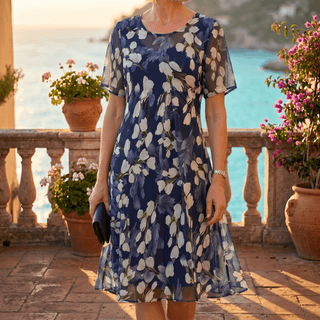 Emma | Vestido midi floral azul marino