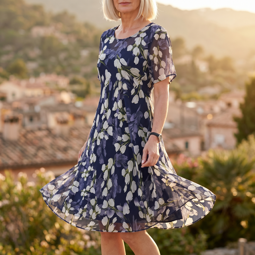 Emma | Vestido midi floral azul marino
