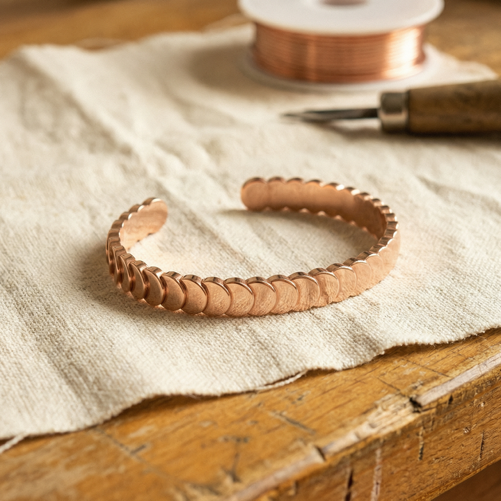Pulsera de cobre de escamas superpuestas