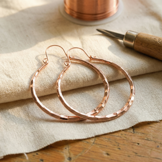Pendientes de aro de cobre facetado