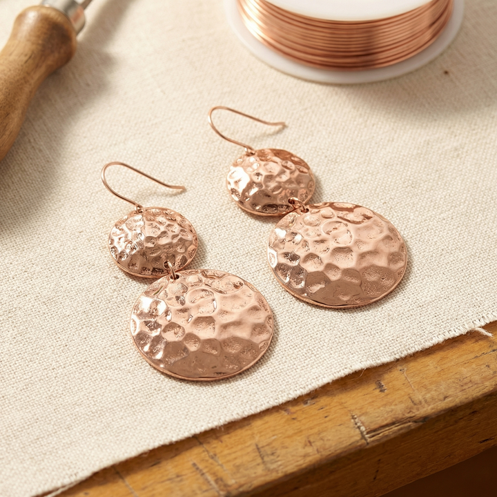 Pendientes de cobre con dos discos martillados