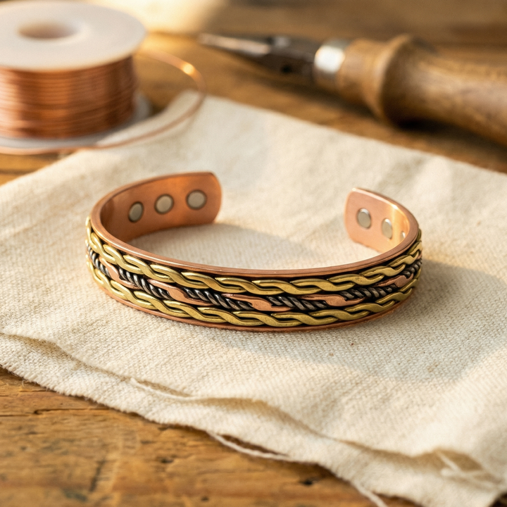 Pulsera de cobre retorcida en tres tonos