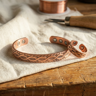 Set de cobre con nudo: pulsera y anillo