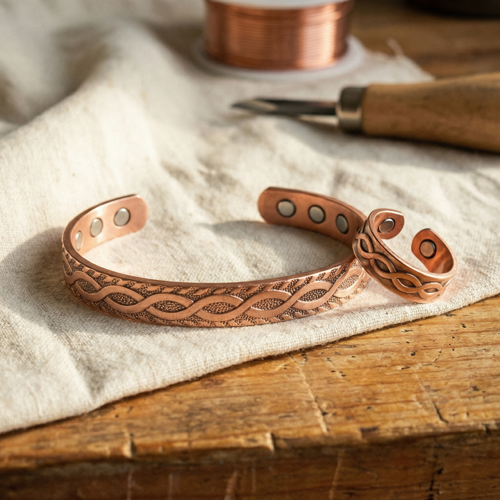 Set de cobre con nudo: pulsera y anillo