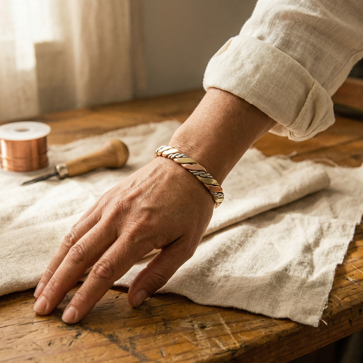 Pulsera de cobre trenzada en tres tonos