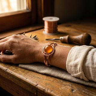 Pulsera de cobre con piedras ámbar
