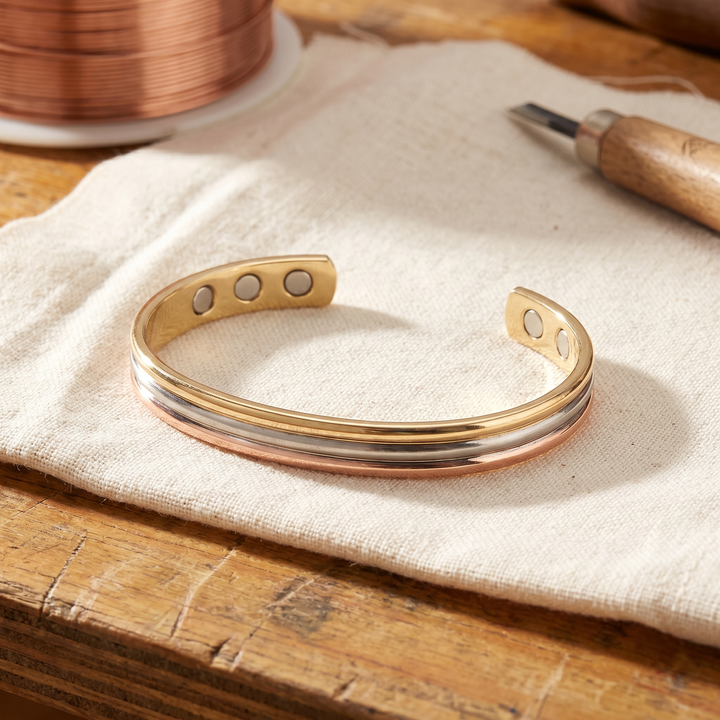 Pulsera de cobre en tres tonos con estrías
