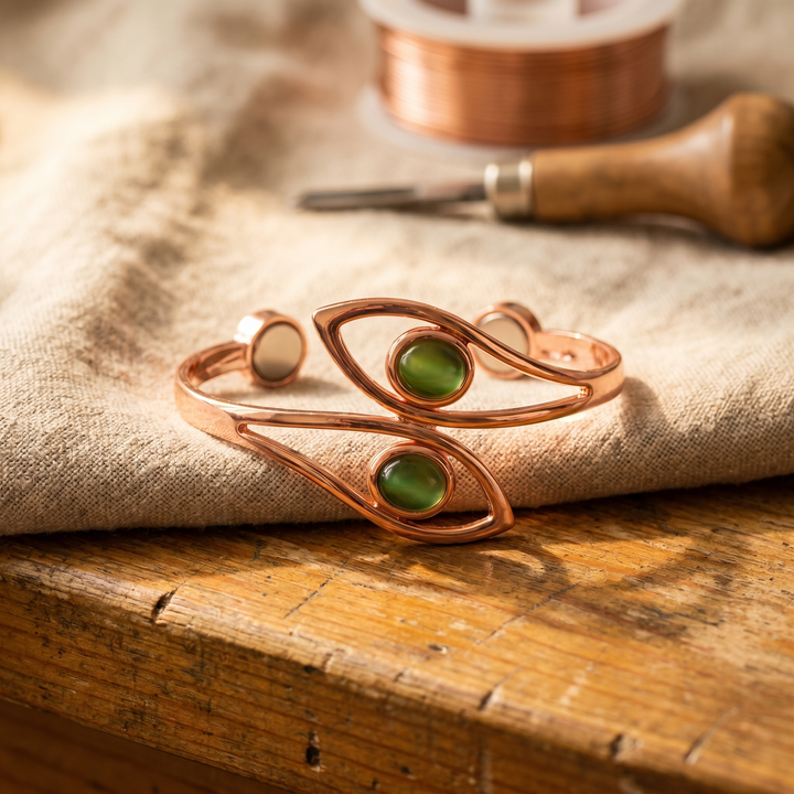 Pulsera de cobre con piedras verdes