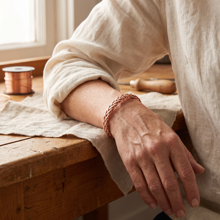 Pulsera de cobre de tres hilos trenzados