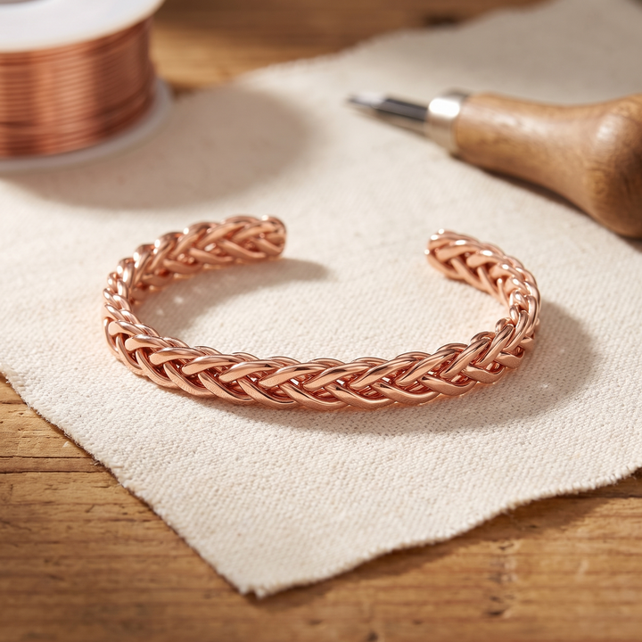 Pulsera de cobre de tres hilos trenzados