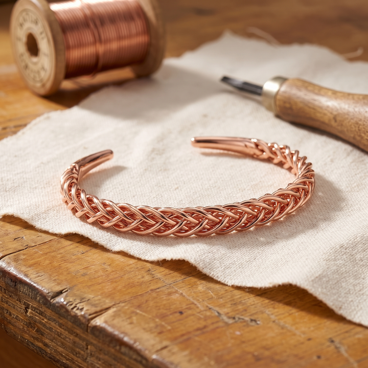 Pulsera de cobre con trenza tupida