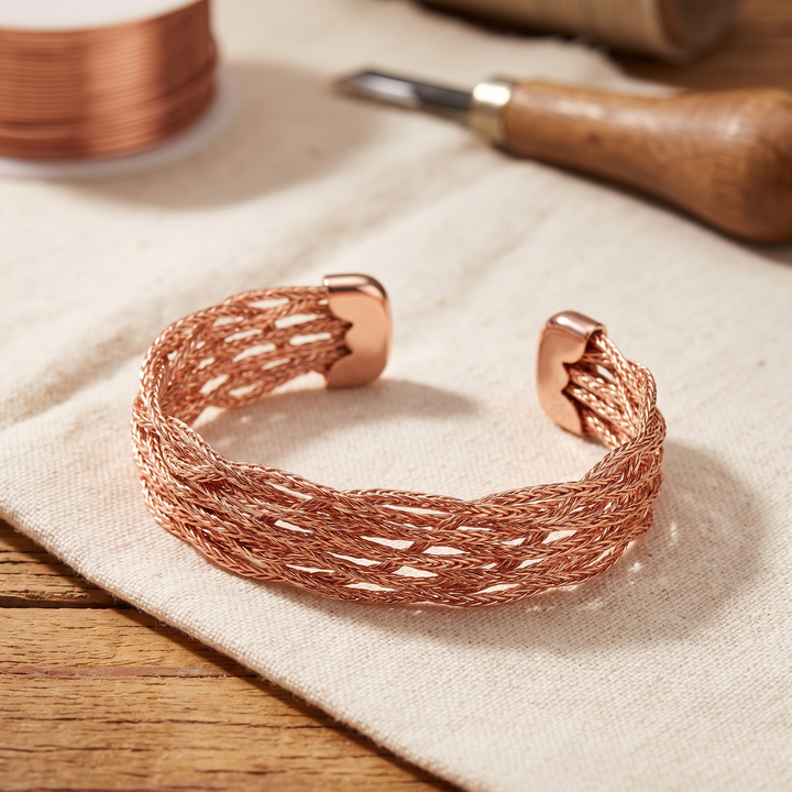 Pulsera rígida de cobre con trenza suave