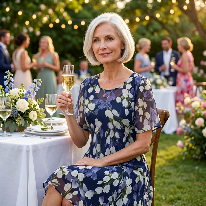 Emma | Vestido midi floral azul marino