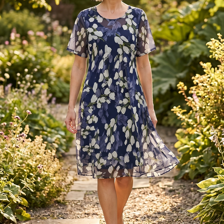 Emma | Vestido midi floral azul marino
