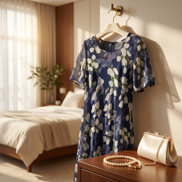 Emma | Vestido midi floral azul marino