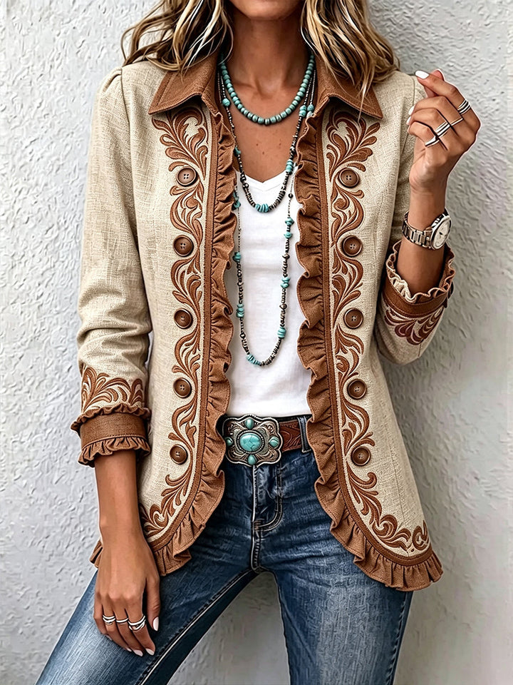 Elisa | Chaqueta floral bohemia vintage con volantes